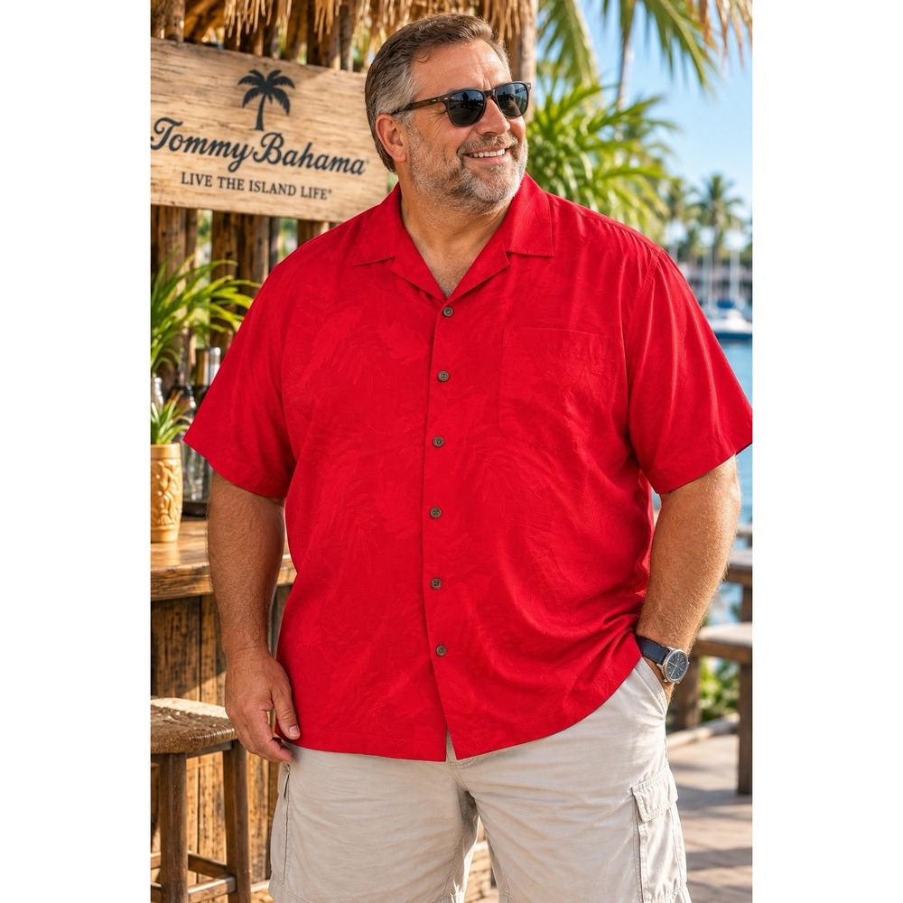 Tommy Bahama Original Fit Men's 3XL Red 100% Silk Hawaiian Camp Shirt